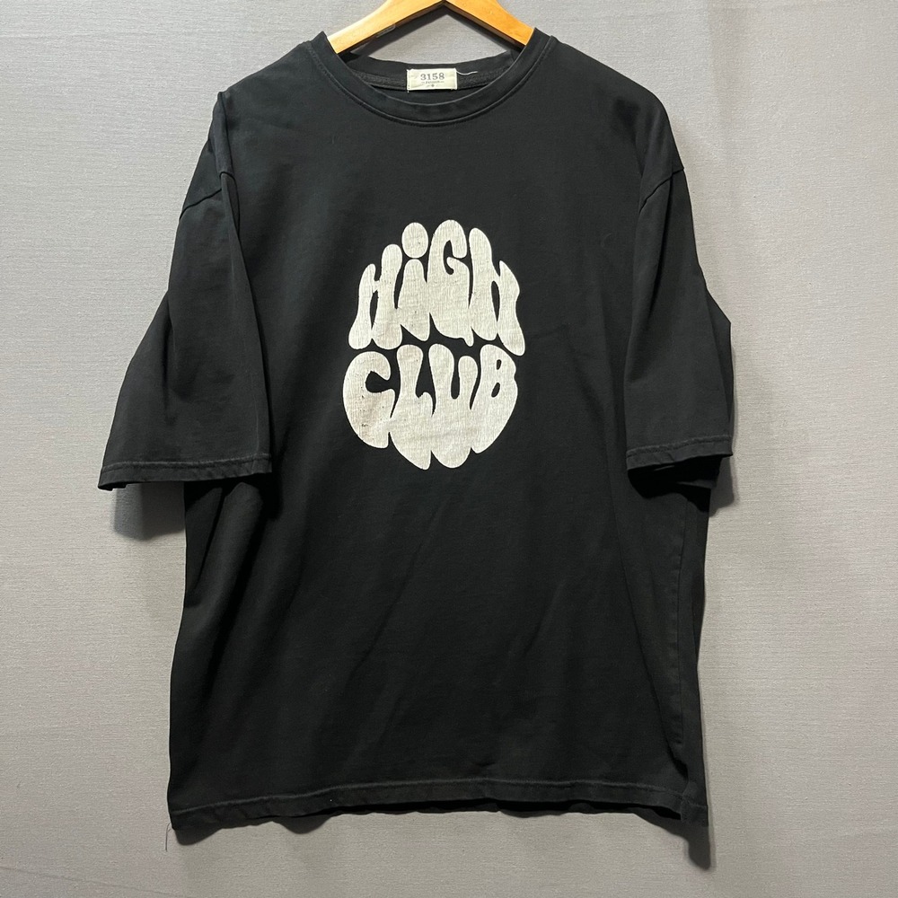 3158 Fashion High Club Graphic T-Shirt Black Mens Large Boxy Streetwear Tee